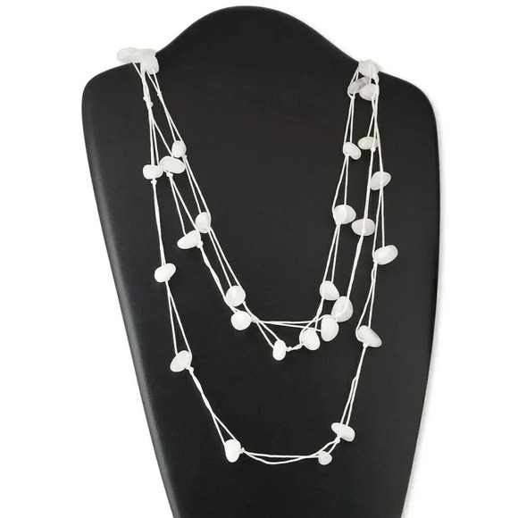 Handcrafted Nepal Polished White Agate Gemstone Knotted Multi Strand Necklace - Picture 1 of 1